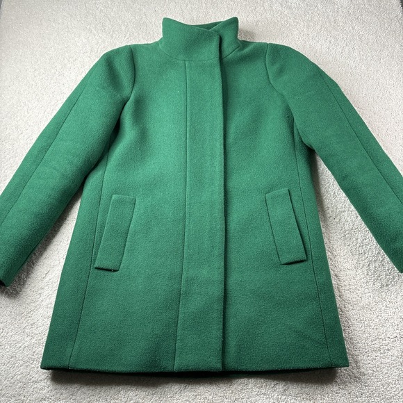 J. Crew‎ Mercantile Wool Blend City Coat Green Funnel Zip Jacket Womens Size 4 - Picture 2 of 10